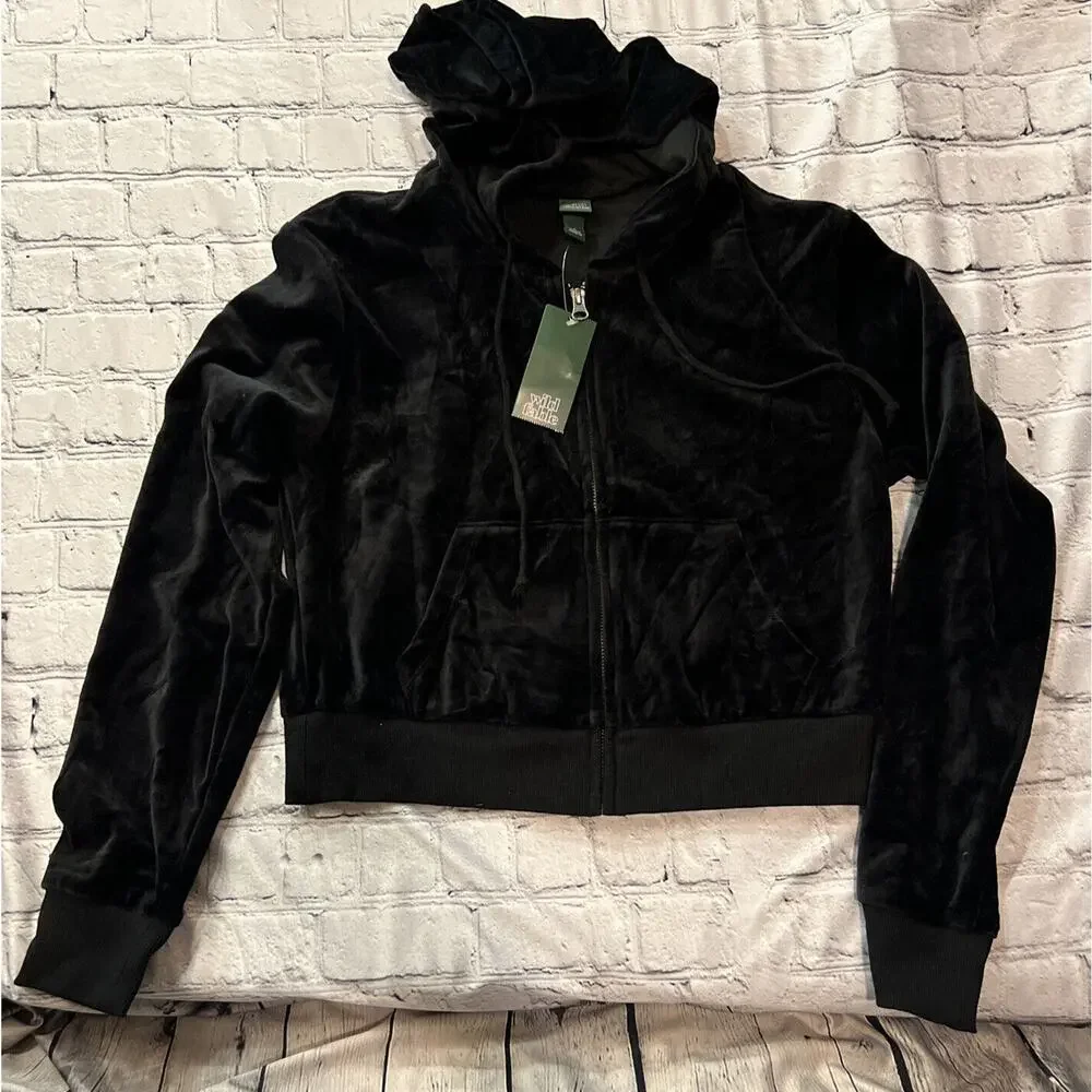 Wild Fable Black Velour Zip-Up Hoodie Women’s S NWT - Picture 4 of 6